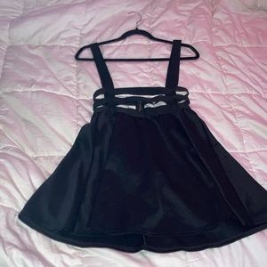 black skirt with elastic band suspenders